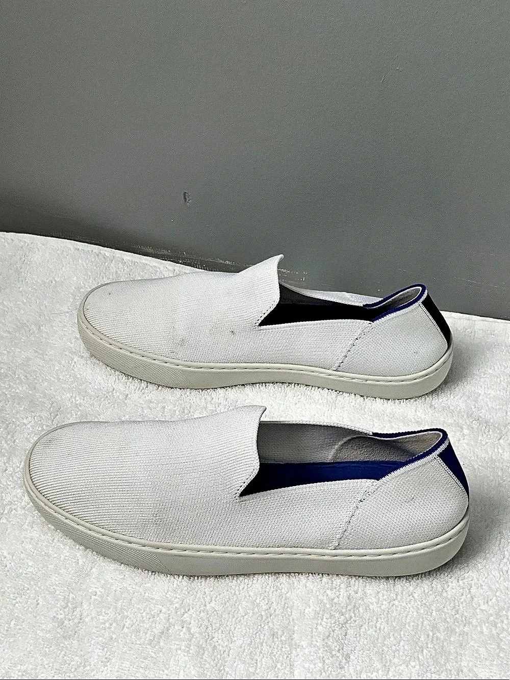 Rothy's The Original Slip On Sneaker White & Blue ,women’s size 9